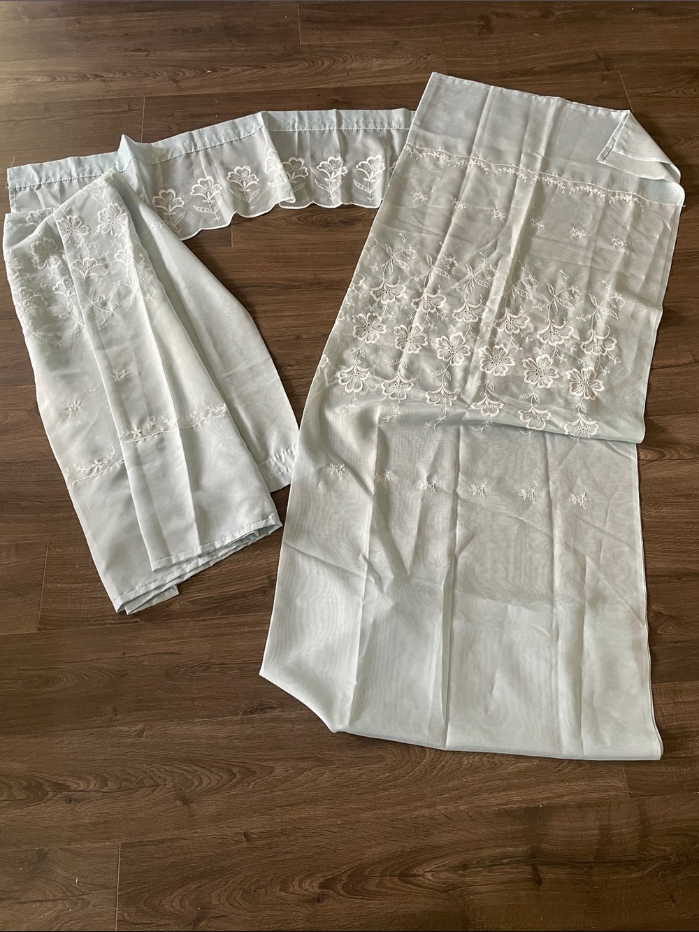 Vintage Light Blue Sheer Fabric with Floral Embroidery